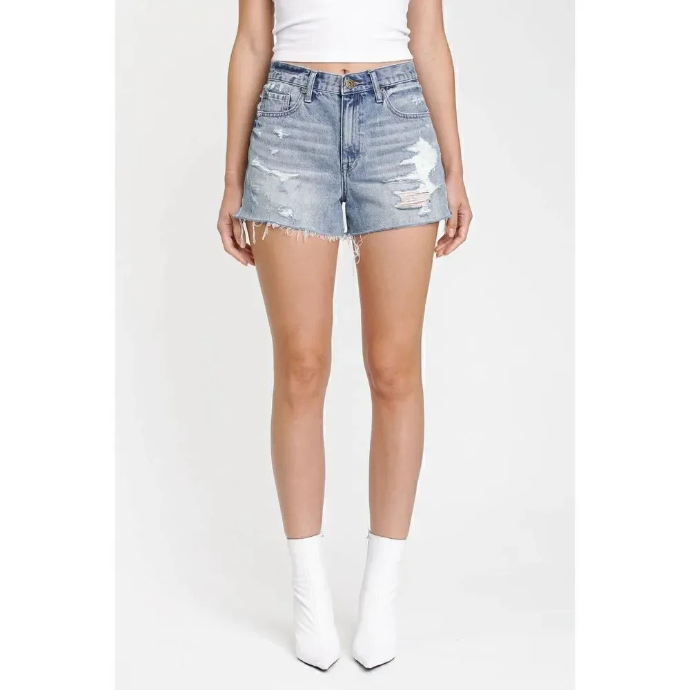 Pistola Nova Relaxed High Rise Cut Off Sante Fey Frayed Size 27 Denim Shorts